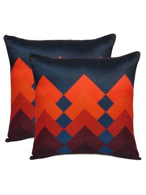 Oussum Cotton Cushion Cover Geometric Print Square Pillow Case Red Set of 2